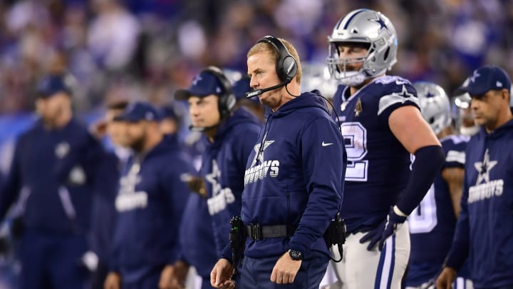 EAST RUTHERFORD, NEW JERSEY – NOVEMBER 04: Dallas Cowboys head coach Jason Garrett looks on during the second half of their game agains the New York Giants at MetLife Stadium on November 04, 2019 in East Rutherford, New Jersey. (Photo by Emilee Chinn/Getty Images)