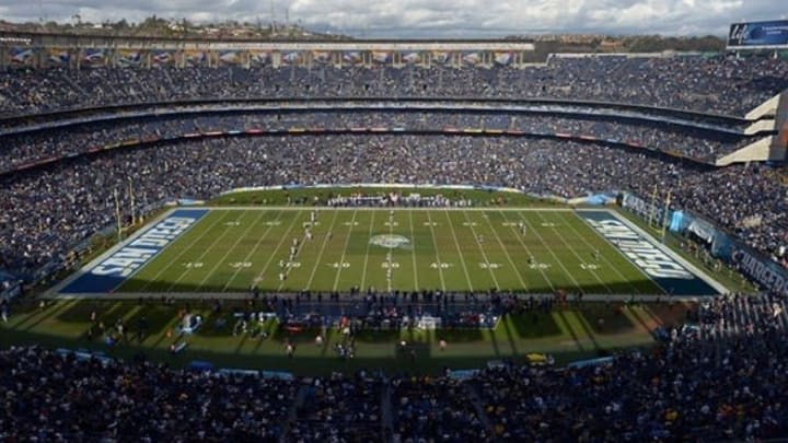 Dec 30, 2012; San Diego, CA, USA; General view of Qualcomm Stadium during the opening kickoff of the NFL game between the Oakland Raiders and the San Diego Chargers. The Chargers defeated the Raiders 24-21. Mandatory Credit: Kirby Lee/Image of Sport-USA TODAY Sports