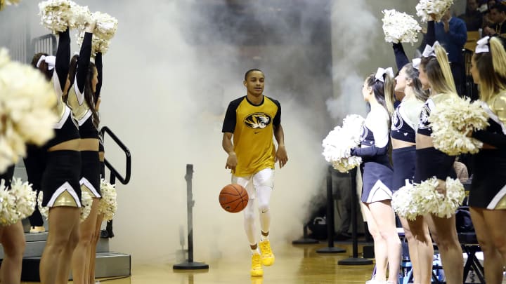 COLUMBIA, MISSOURI – JANUARY 26: Xavier Pinson #1 of the Missouri Tigers leads the team onto the court prior to the game against the LSU Tigers at Mizzou Arena on January 26, 2019 in Columbia, Missouri. (Photo by Jamie Squire/Getty Images)