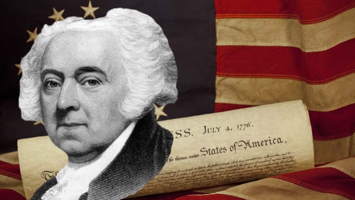 John Adams: National Archive/Newsmakers/Hulton Archive. Background: iStock/Getty Images Plus/smartstock.