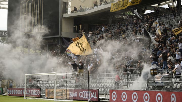 The 3252 section celebrates a goal by Los Angeles FC at Banc of California Stadium. Mandatory Credit: Kelvin Kuo-USA TODAY Sports