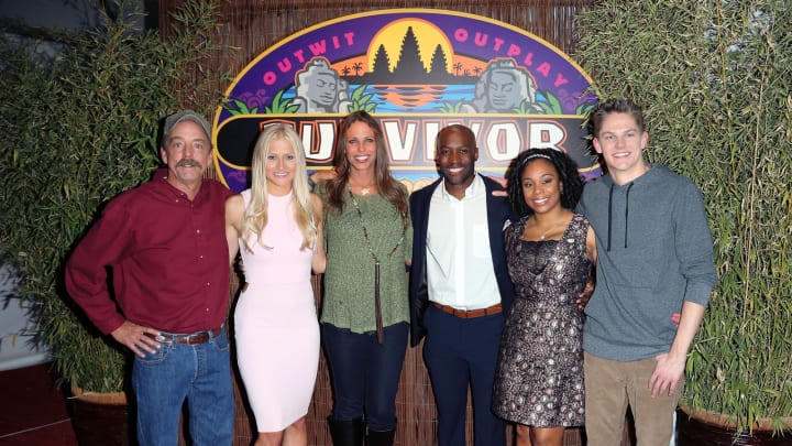 Contestants Keith Nale, Kelley Wentworth, Kimmi Kappenberg, Jeremy Collins, Latasha “Tasha” Fox and Spencer Bledsoe attend CBS’s “Survivor: Cambodia – Second Chance” (Photo by David Livingston/Getty Images)
