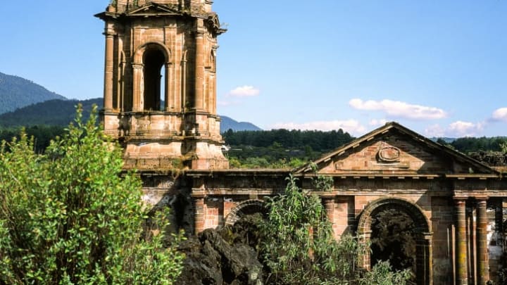 Abandoned church in San Juan Parangaricutiro, Mexico.