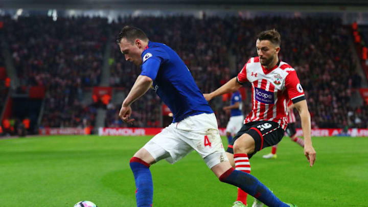 SOUTHAMPTON, ENGLAND - MAY 17: Phil Jones of Manchester United is put under pressure from Jay Rodriguez of Southampton during the Premier League match between Southampton and Manchester United at St Mary's Stadium on May 17, 2017 in Southampton, England. (Photo by Clive Rose/Getty Images)