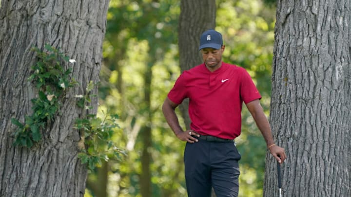 OLYMPIA FIELDS, ILLINOIS - AUGUST 30: Tiger Woods of the United States waits on the the 11th green during the final round of the BMW Championship on the North Course at Olympia Fields Country Club on August 30, 2020 in Olympia Fields, Illinois. (Photo by Stacy Revere/Getty Images)