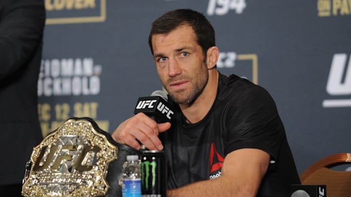 December 12, 2015; Las Vegas, NV, USA; Luke Rockhold speaks to media following his championship victor against Chris Weidman at UFC 194 press conference at MGM Grand Garden Arena. Mandatory Credit: Gary A. Vasquez-USA TODAY Sports