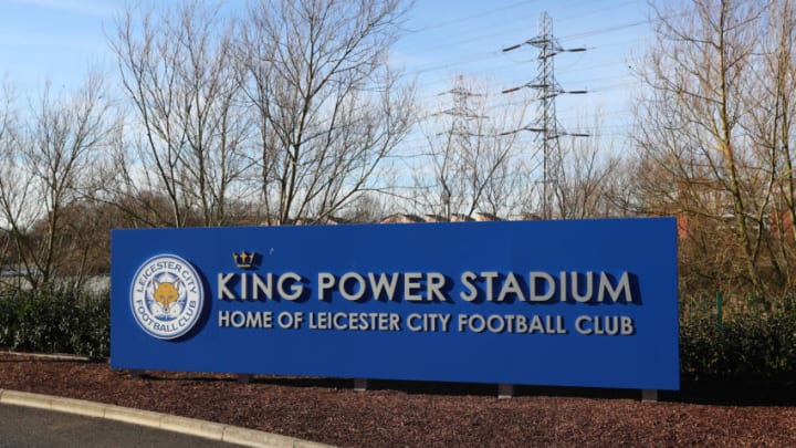 LEICESTER, ENGLAND – FEBRUARY 03: General view of a sign outside the stadium ahead of the Premier League match between Leicester City and Manchester United at The King Power Stadium on February 03, 2019 in Leicester, United Kingdom. (Photo by Catherine Ivill/Getty Images)