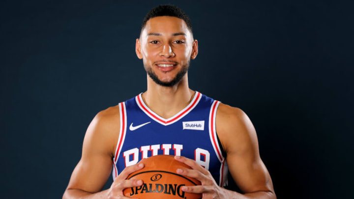 CAMDEN, NEW JERSEY - SEPTEMBER 30: Ben Simmons #25 of the Philadelphia 76ers poses for a portrait during Media Day at 76ers Training Complex on September 30, 2019 in Camden, New Jersey.NOTE TO USER: User expressly acknowledges and agrees that, by downloading and/or using this photograph, user is consenting to the terms and conditions of the Getty Images License Agreement. (Photo by Elsa/Getty Images)
