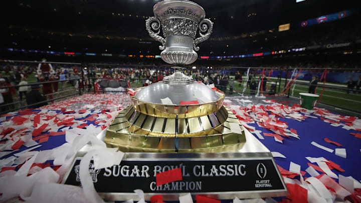 NEW ORLEANS, LA – JANUARY 01: The Sugar Bowl Classic trophy is seen after the Alabama Crimson Tide beat the Clemson Tigers at the Mercedes-Benz Superdome on January 1, 2018 in New Orleans, Louisiana. (Photo by Chris Graythen/Getty Images)