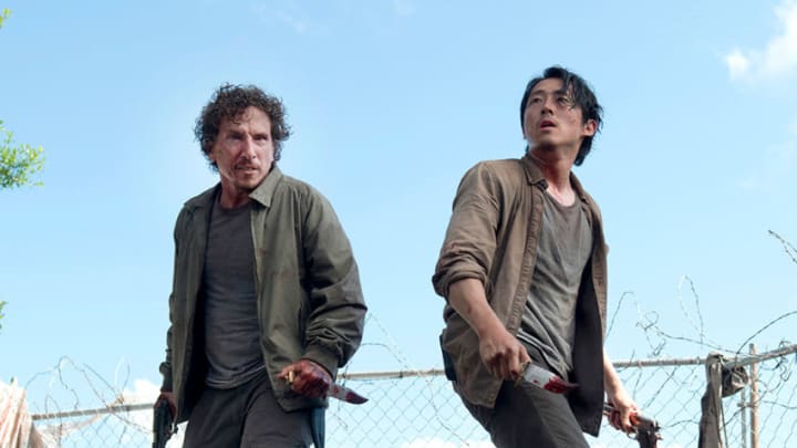 Nicholas (Michael Traynor) and Glenn Rhee (Steven Yeun) in S6E3Photo credit: Gene Page/AMC, The Walking Dead