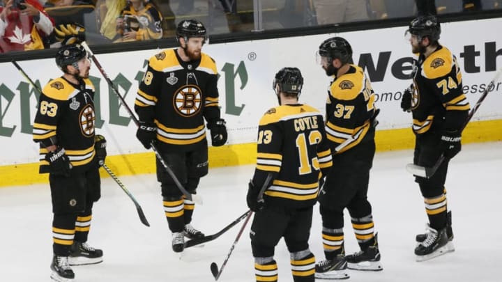 BOSTON, MASSACHUSETTS - JUNE 12: The Boston Bruins react after their 4-1 loss to the St. Louis Blues in Game Seven of the 2019 NHL Stanley Cup Final at TD Garden on June 12, 2019 in Boston, Massachusetts. (Photo by Rich Gagnon/Getty Images)