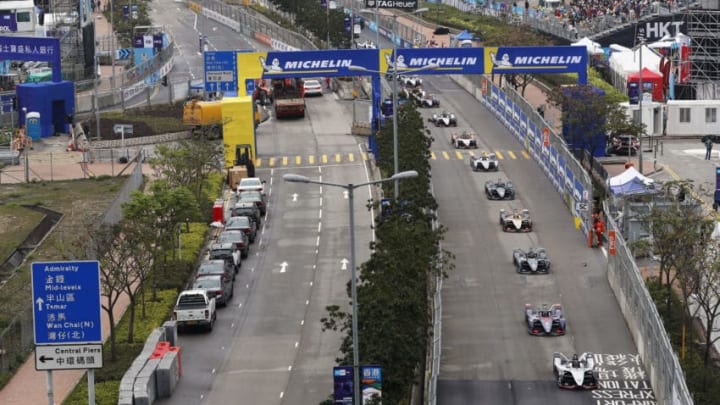 HONG KONG, HONG KONG - MARCH 10: The BMW i8 Safety car leads the field, led by Oliver Rowland (GBR), Nissan e.Dams, Nissan IMO1 on March 10, 2019 in Hong Kong, Hong Kong. (Photo by FIA ABB Formula E/Handout/Getty Images)