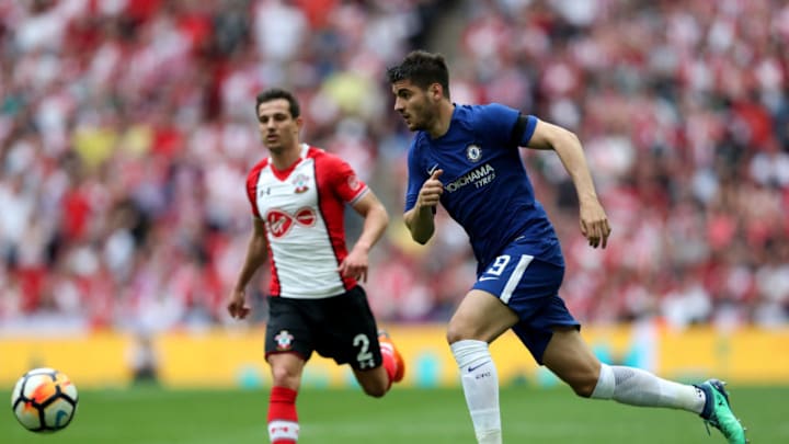 LONDON, ENGLAND - APRIL 22: Alvaro Morata of Chelsea in action during the The Emirates FA Cup Semi Final match between Chelsea and Southampton at Wembley Stadium on April 22, 2018 in London, England. (Photo by Dan Istitene/Getty Images)