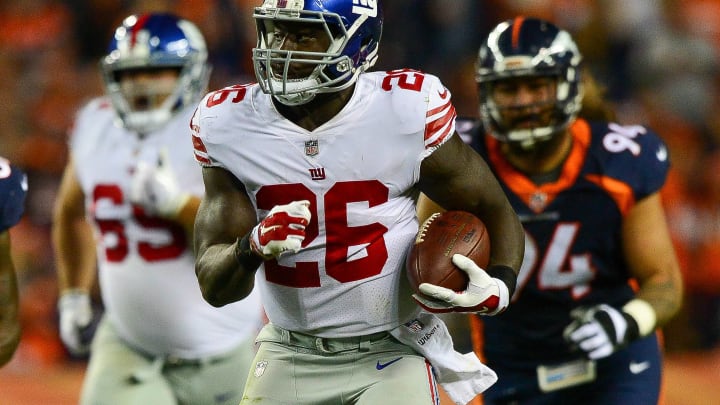 DENVER, CO – OCTOBER 15: Running back Orleans Darkwa (Photo by Dustin Bradford/Getty Images)