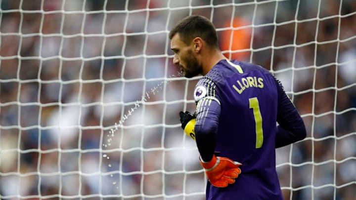 LONDON, ENGLAND - AUGUST 18: Hugo Lloris of Tottenham Hotspur has a drink during the Premier League match between Tottenham Hotspur and Fulham FC at Wembley Stadium on August 18, 2018 in London, United Kingdom. (Photo by Julian Finney/Getty Images)