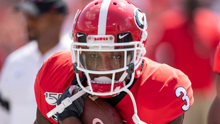 ATHENS, GA - SEPTEMBER 7: Zamir White #3 of the Georgia Bulldogs during a game between Murray State Racers and University of Georgia Bulldogs at Sanford Stadium on September 7, 2019 in Athens, Georgia. (Photo by Steve Limentani/ISI Photos/Getty Images).