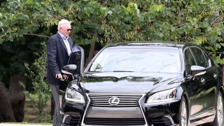 Jun 14, 2016; Irving, TX, USA; Dallas Cowboys owner Jerry Jones leaves minicamp at Dallas Cowboys Headquarters. Mandatory Credit: Matthew Emmons-USA TODAY Sports