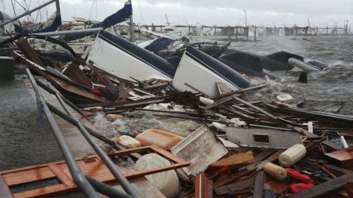 PANAMA CITY, FL - OCTOBER 10: Boats that were docked are seen in a pile of rubble after hurricane Michael passed through the downtown area on October 10, 2018 in Panama City, Florida. The hurricane hit the Florida Panhandle as a category 4 storm. (Photo by Joe Raedle/Getty Images)
