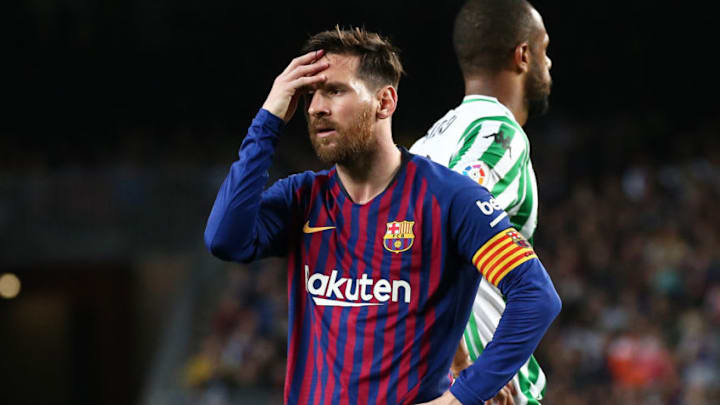 Leo Messi during the match between FC Barcelona and Real Betis Balompie, corresponding to the week 12 of the spanish league, played at the Camp Nou Stadium on 11th October 2018 in Barcelona, Spain. -- (Photo by Urbanandsport/NurPhoto via Getty Images)