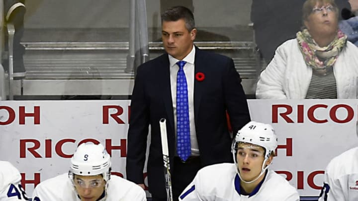 TORONTO, ON - OCTOBER 28: Head Coach Sheldon Keefe of the Toronto Marlies watches the play develop against the Laval Rocket during AHL game action on October 28, 2017 at Ricoh Coliseum in Toronto, Ontario, Canada. (Photo by Graig Abel/Getty Images)