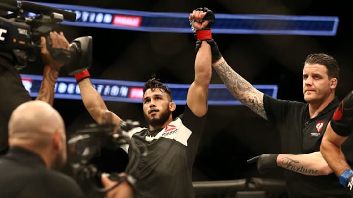 LAS VEGAS, NV - JULY 7: Brad Tavares celebrates after his victory over Elias Theodorou during The Ultimate Fighter Finale event inside the T-Mobile Arena on July 7, 2017 in Las Vegas, Nevada. (Photo by Rey Del Rio/Getty Images)