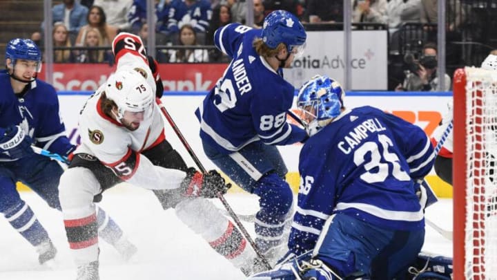 Toronto Maple Leafs goalie Jack Campbell (36) makes a save on Ottawa Senators. (Dan Hamilton-USA TODAY Sports)