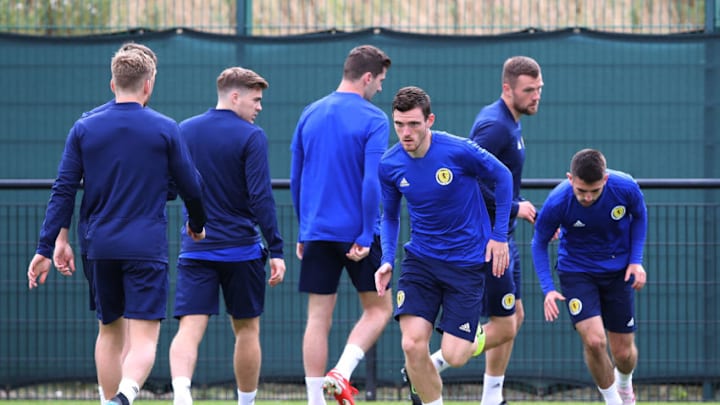 EDINBURGH, SCOTLAND - SEPTEMBER 02: Scotland Captain Andy Robertson is seen during a training session at Oriam on September 02, 2019 in Edinburgh, Scotland. (Photo by Ian MacNicol/Getty Images)
