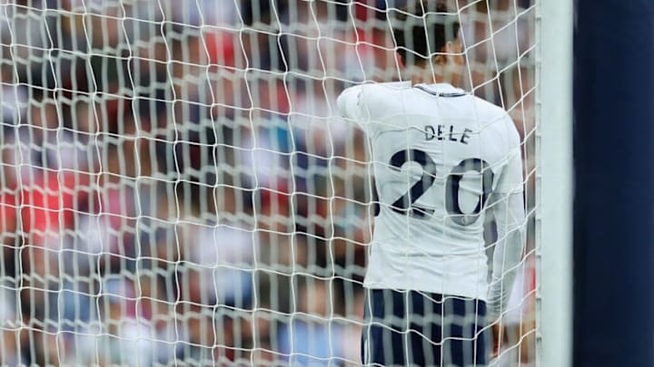 LONDON, ENGLAND - OCTOBER 14: Dele Alli of Tottenham Hotspur looks on during the Premier League match between Tottenham Hotspur and AFC Bournemouth at Wembley Stadium on October 14, 2017 in London, England. (Photo by Richard Heathcote/Getty Images)