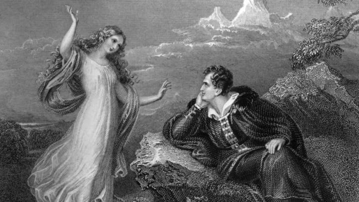 English Romantic poet Lord Byron being visited by his muse.