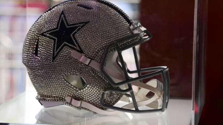 Apr 28, 2022; Las Vegas, NV, USA; Dallas Cowboys helmet on display at the NFL Draft Experience. Mandatory Credit: Gary A. Vasquez-USA TODAY Sports