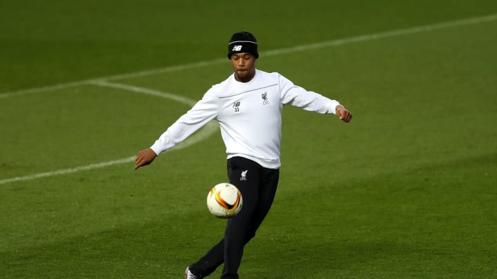 MANCHESTER, ENGLAND – MARCH 16: Jordon Ibe of Liverpool passes the ball during a training session ahead of the UEFA Europa League round of 16 second leg match between Manchester United and Liverpool at Old Trafford on March 16, 2016 in Manchester, England. (Photo by Steve Bardens/Getty Images)