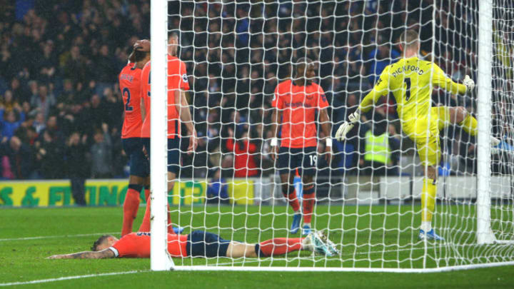 BRIGHTON, ENGLAND - OCTOBER 26: Lucas Digne of Everton looks dejected after scoring own goal during the Premier League match between Brighton & Hove Albion and Everton FC at American Express Community Stadium on October 26, 2019 in Brighton, United Kingdom. (Photo by Charlie Crowhurst/Getty Images)