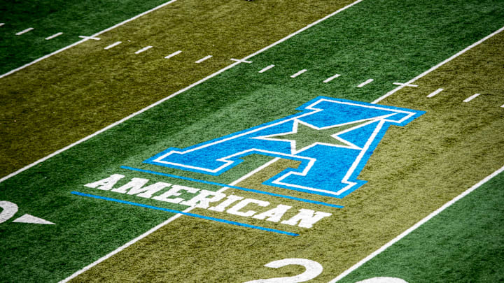 NEW ORLEANS, LA – OCTOBER 03: A general detailed view of an American Athletic Conference logo of Yulman Stadium on October 3, 2015 in New Orleans, Louisiana. (Photo by Benjamin Solomon/Getty Images)