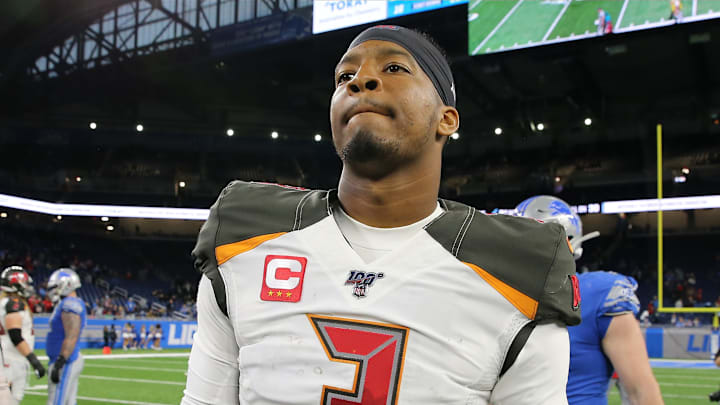 DETROIT, MI – DECEMBER 15: Jameis Winston #3 of the Tampa Bay Buccaneers walks off the field after a game against the Detroit Lions at Ford Field on December 15, 2019 in Detroit, Michigan. (Photo by Rey Del Rio/Getty Images)