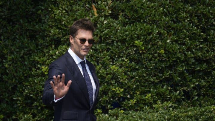 WASHINGTON, DC - JULY 20: Quarterback Tom Brady arrives for a ceremony with U.S. President Joe Biden as he welcomes the 2021 NFL Super Bowl champions Tampa Bay Buccaneers to the South Lawn of the White House on July 20, 2021 in Washington, DC. (Photo by Drew Angerer/Getty Images)