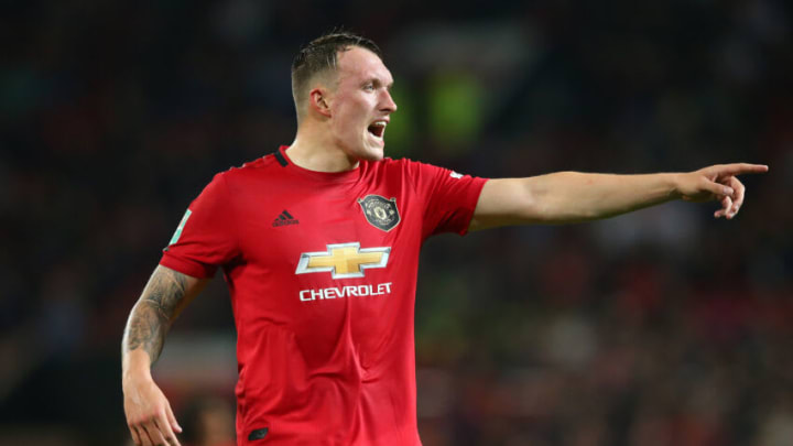MANCHESTER, ENGLAND - SEPTEMBER 25: Phil Jones of Manchester United during the Carabao Cup Third Round match between Manchester United and Rochdale at Old Trafford on September 25, 2019 in Manchester, England. (Photo by Alex Livesey/Getty Images)