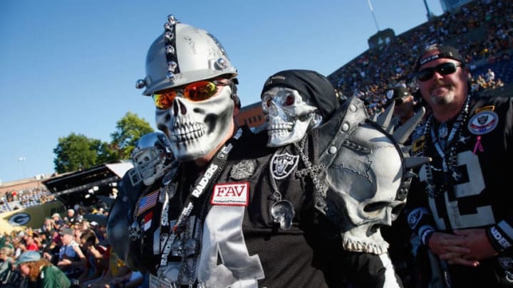 CANTON, OH - AUGUST 06: Oakland Raiders fans attend the NFL Hall of Fame Enshrinement Ceremony at the Tom Benson Hall of Fame Stadium on August 6, 2016 in Canton, Ohio. (Photo by Joe Robbins/Getty Images)