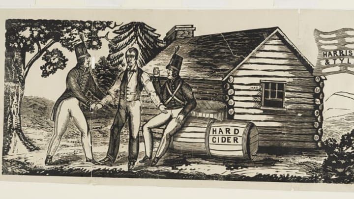 A "Harrison & Tyler" woodcut used in the 1840 campaign
