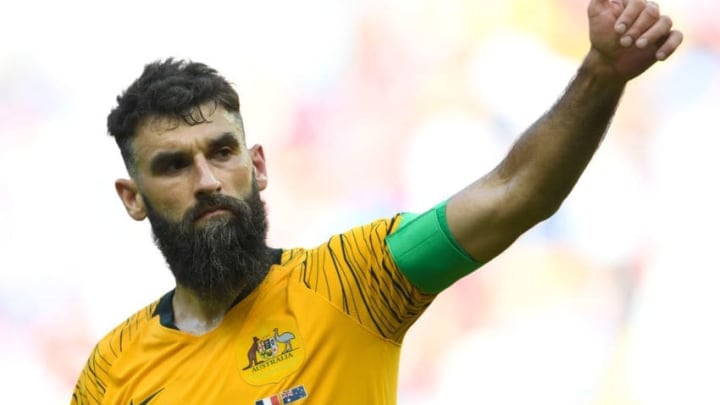 Australia's midfielder Mile Jedinak gives the thumbs up towards their fans after being defeated by France at the end of the Russia 2018 World Cup Group C football match between France and Australia at the Kazan Arena in Kazan on June 16, 2018. (Photo by SAEED KHAN / AFP) / RESTRICTED TO EDITORIAL USE - NO MOBILE PUSH ALERTS/DOWNLOADS (Photo credit should read SAEED KHAN/AFP/Getty Images)