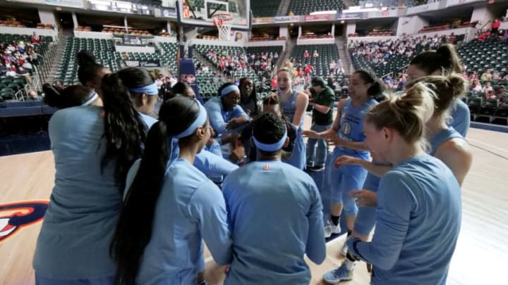 INDIANAPOLIS, IN - MAY 16: The Chicago Sky huddle up against the Indiana Fever on May 16, 2019 at the Bankers Life Fieldhouse in Indianapolis, Indiana. NOTE TO USER: User expressly acknowledges and agrees that, by downloading and or using this photograph, User is consenting to the terms and conditions of the Getty Images License Agreement. Mandatory Copyright Notice: Copyright 2019 NBAE (Photo by Ron Hoskins/NBAE via Getty Images)