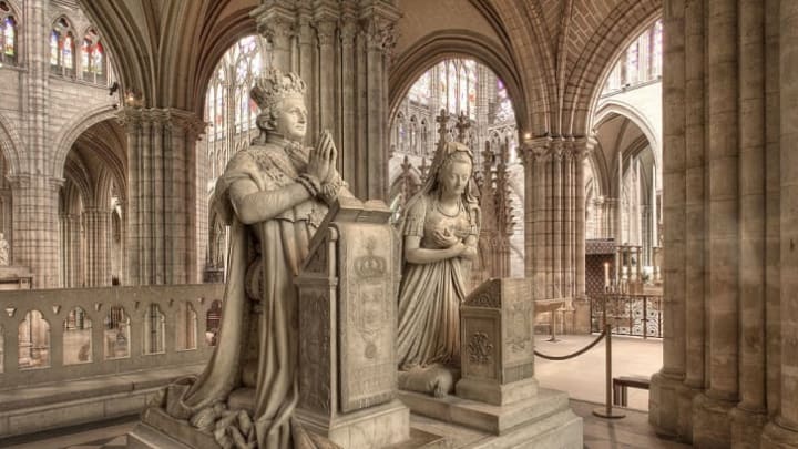 The funerary monuments (not the graves) of King Louis XVI and Queen Marie Antoinette at the Basilica of Saint Denis, France.