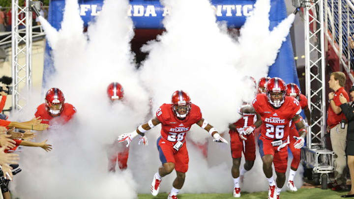 BOCA RATON, FL - SEPTEMBER 1: The Florida Atlantic Owls take the field before their game against the Navy Midshipmen on September 1, 2017 at FAU Stadium in Boca Raton, Florida. (Photo by Joel Auerbach/Getty Images)