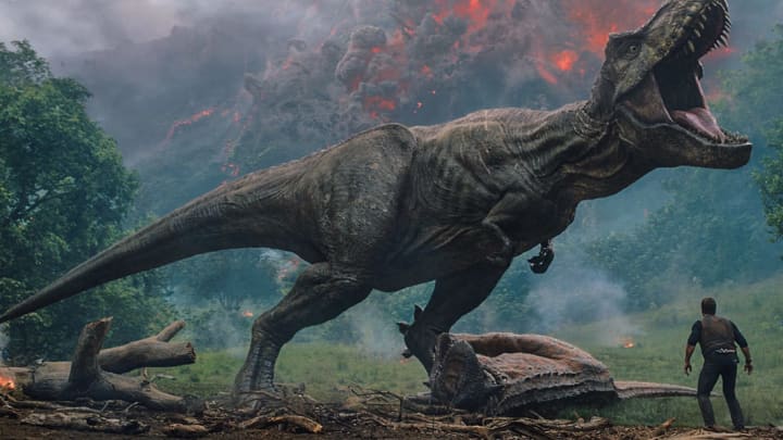 Chris Pratt meets the vicious T. rex in Jurassic World: Fallen Kingdom (2018)