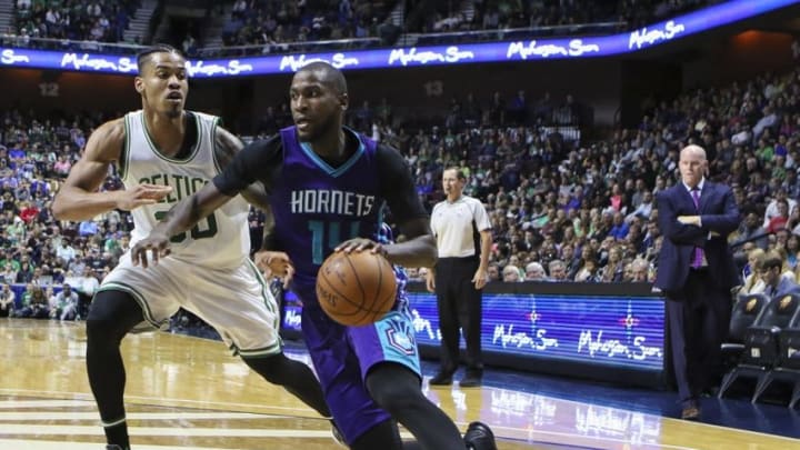Oct 8, 2016; Uncasville, CT, USA; Charlotte Hornets guard Michael Kidd-Gilchrist (14) drives past Boston Celtics guard Gerald Green (3) in the 3rd quarter during a preseason game at Mohegan Sun Arena. Mandatory Credit: Wendell Cruz-USA TODAY Sports