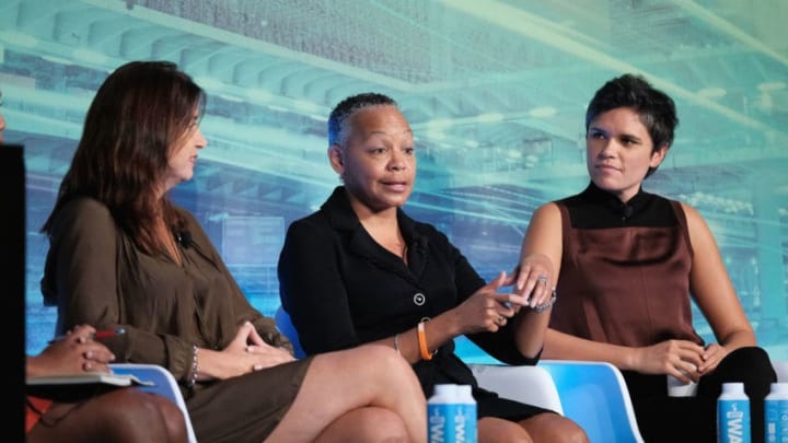 NEW YORK, NY - SEPTEMBER 29: SVP, espnW and Women's Initiatives espnW Laura Gentile, President WNBA Lisa Borders and Sports Reporter ESPN Kate Fagan speak at the Why Are We Still Talking About This? Women