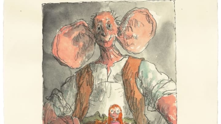 “Sophie and the BFG,” an alternative illustration of the characters from The BFG created for the Roald Dahl Centenary Portraits