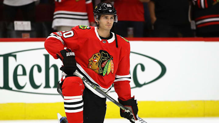 CHICAGO, IL - OCTOBER 05: Brandon Saad CHICAGO, IL - OCTOBER 05: Brandon Saad