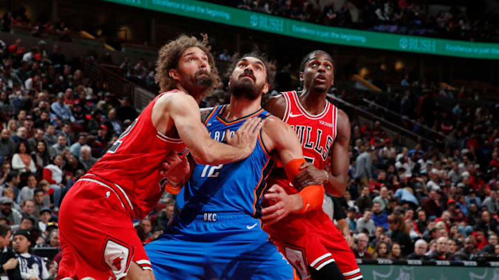Robin Lopez , Steven Adams, OKC Thunder (Photo by Jeff Haynes/NBAE via Getty Images)
