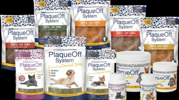 PlaqueOff system of pet care products. Image courtesy of SwedencareUSA