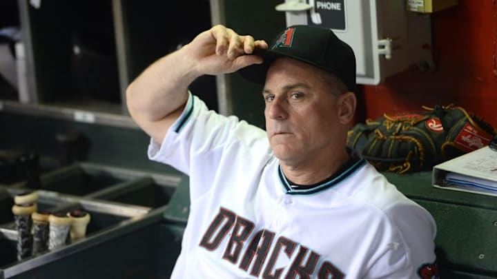 Sep 16, 2016; Phoenix, AZ, USA; Arizona Diamondbacks manager Chip Hale (3) sits in the dugout prior to the game against the Los Angeles Dodgers at Chase Field. The Dodgers won 3-1. Mandatory Credit: Joe Camporeale-USA TODAY Sports